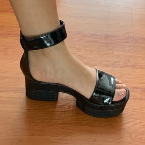 Patent faux leather platform sandals